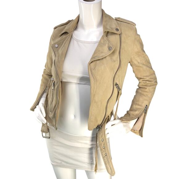 Allsaints All Saints Womens Size 2 Jacket Moto Plait Balfern Biker Goat Suede - Picture 1 of 14